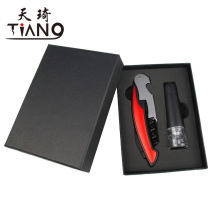 Wine waiters knife include cutter, bottle opener and corkscrew with vacuum pump/sealing wine stopper in black gift box,wine set